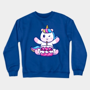 Cute Unicorn with birthday cake Crewneck Sweatshirt